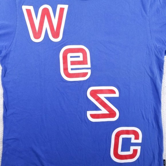 WESC Blue Vertical Spellout T-shirt, Skateboarding - Picture 2 of 7